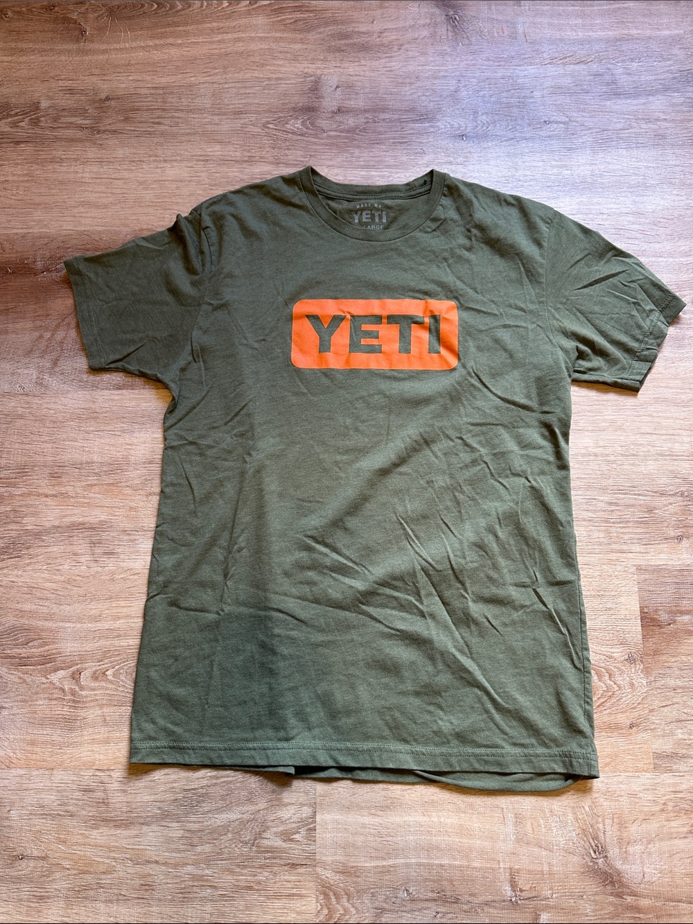 Yeti Olive Green Short Sleeve Tee with Orange Logo